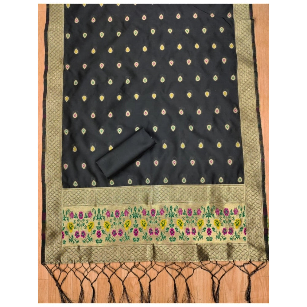 Black banarasi silk unstitched salwar suit material — colour detail