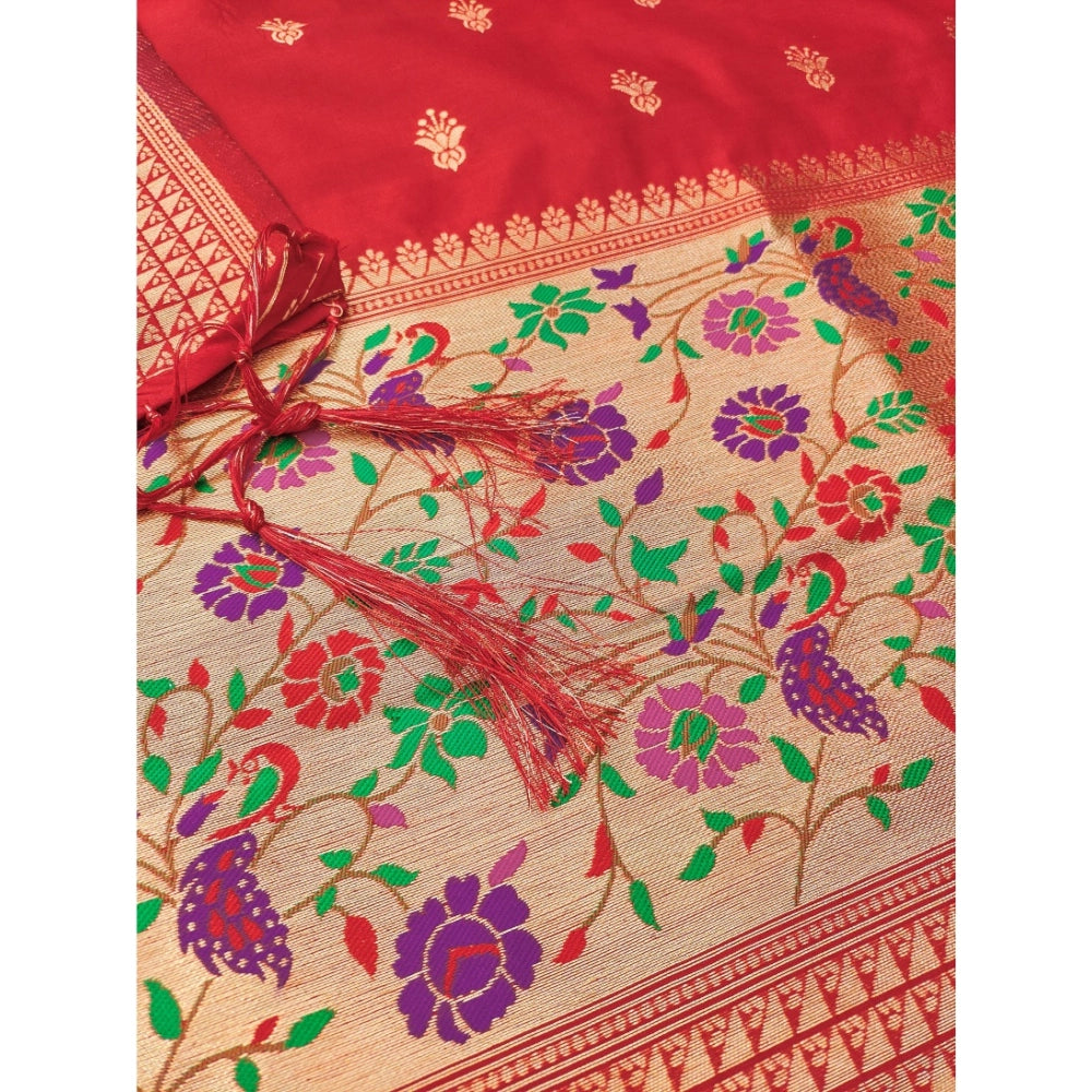 Red banarasi silk unstitched salwar suit material — colour detail