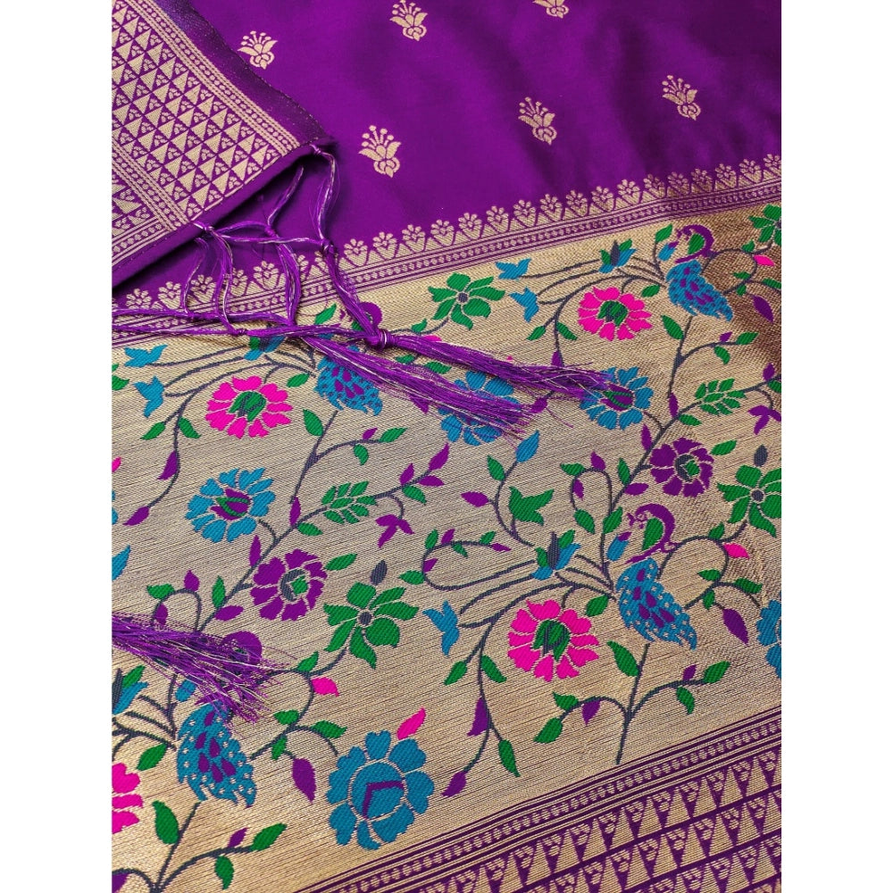 Purple banarasi silk unstitched salwar suit material — colour detail
