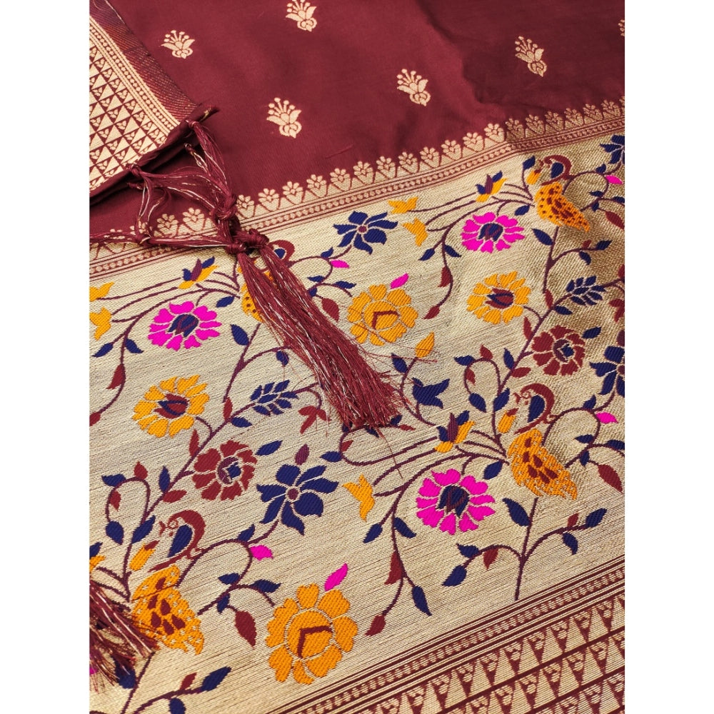 Maroon banarasi silk unstitched salwar suit material — colour detail