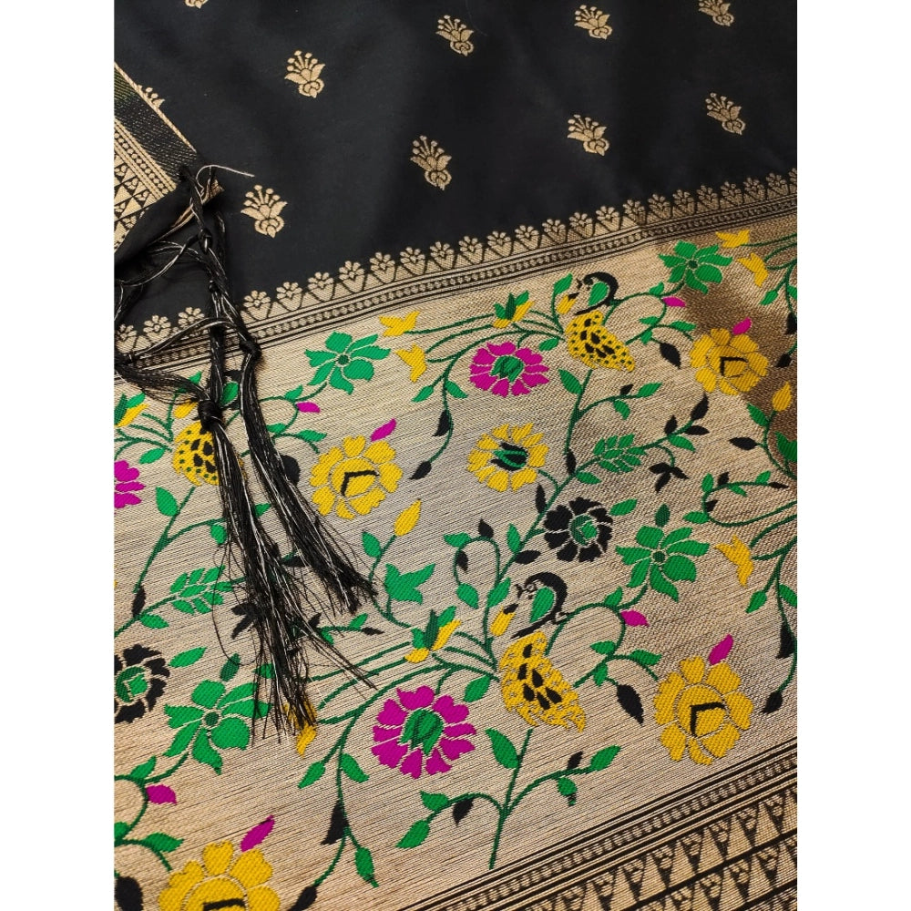 Black banarasi silk unstitched salwar suit material — colour detail