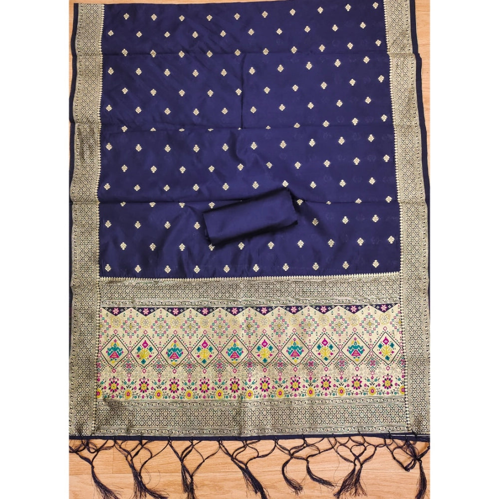 Navy Blue banarasi silk unstitched salwar suit material — colour detail