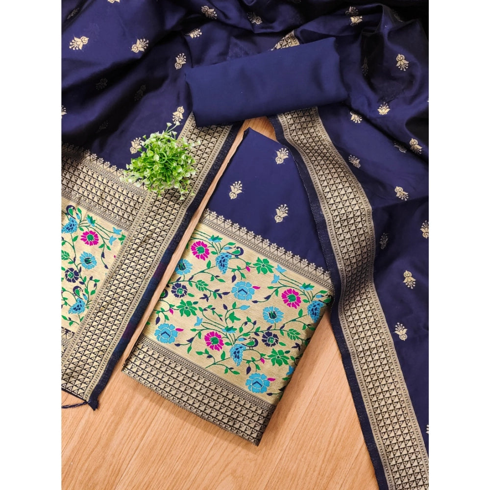 Navy Blue banarasi silk unstitched salwar suit material — colour detail