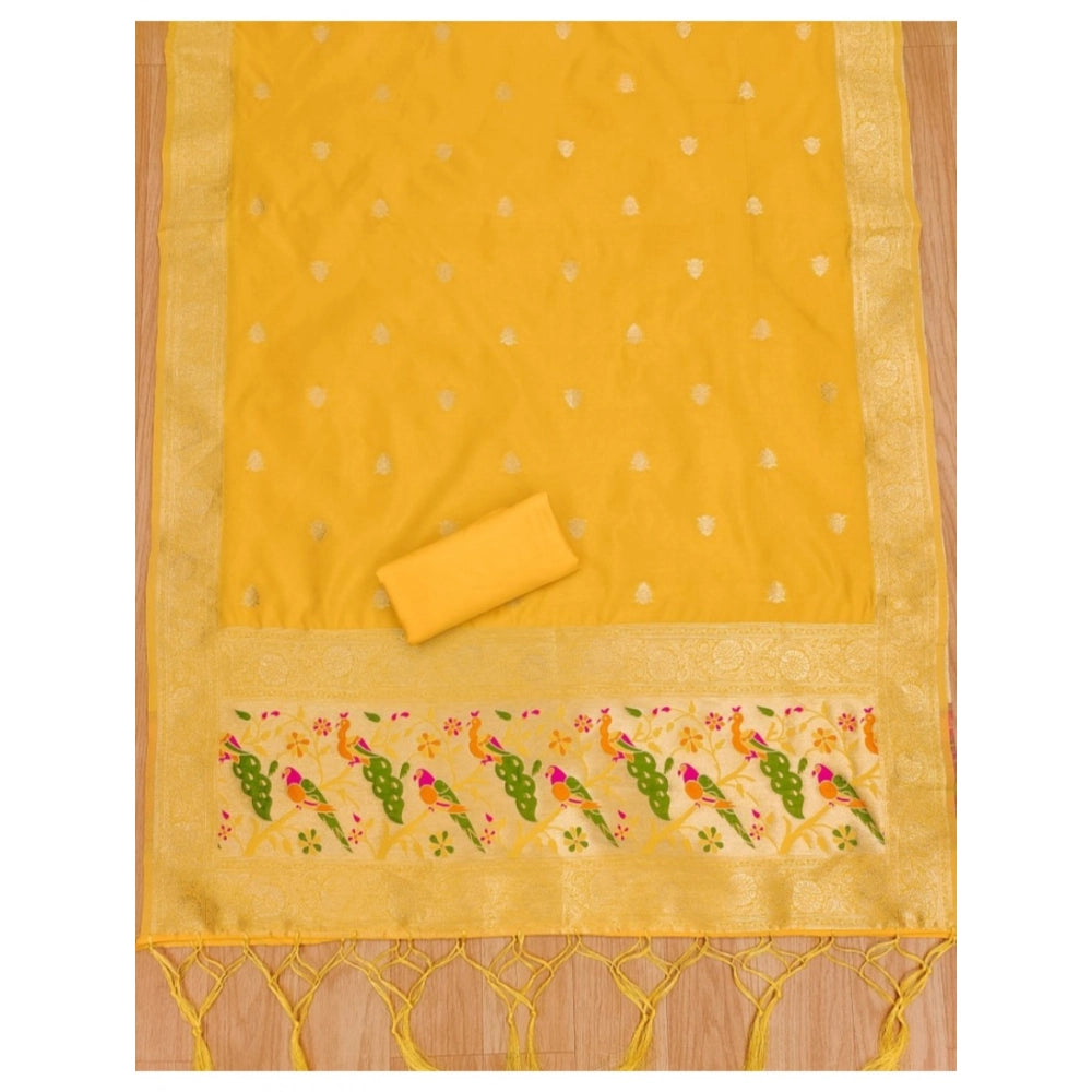 Yellow banarasi silk unstitched salwar suit material — colour detail
