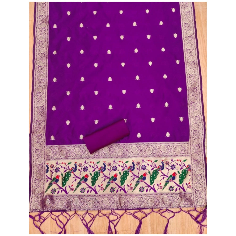 Purple banarasi silk unstitched salwar suit material — colour detail