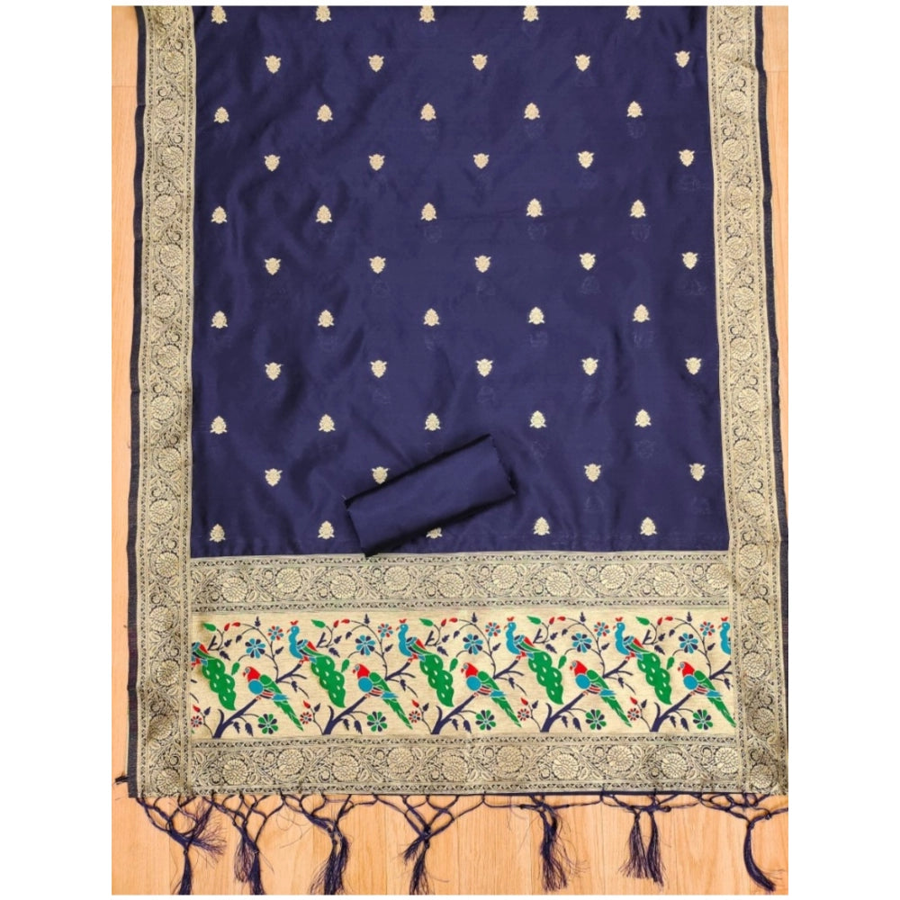 Navy Blue banarasi silk unstitched salwar suit material — colour detail