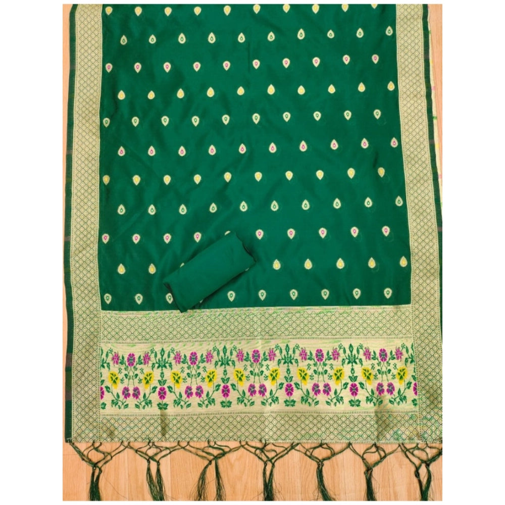 Women's Banarasi Silk Printed Unstitched Salwar Suit Material With Dupatta (Bottle Green, 3Mtrs)