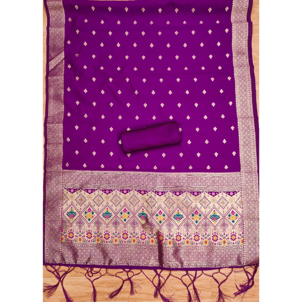 Purple banarasi silk unstitched salwar suit material — colour detail