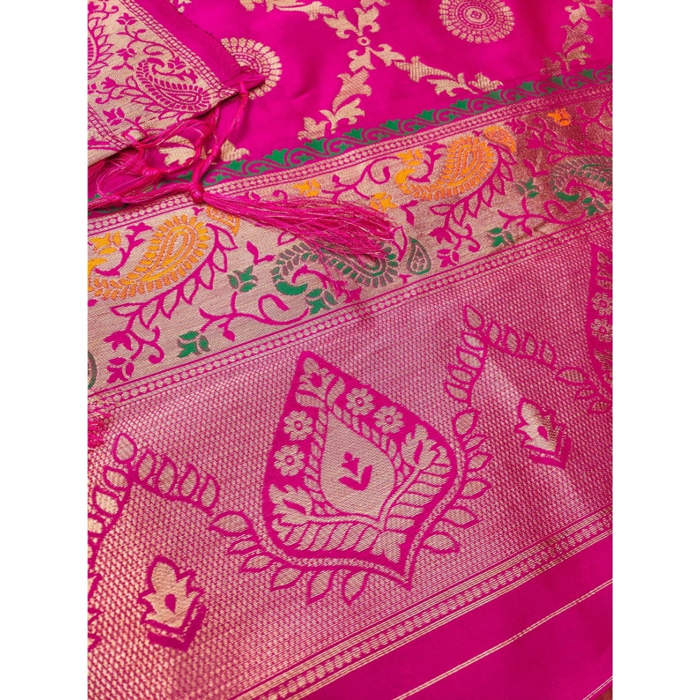 Pink banarasi silk unstitched salwar suit material — colour detail