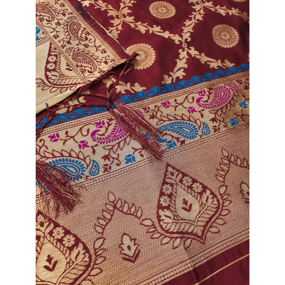 Maroon banarasi silk unstitched salwar suit material — colour detail