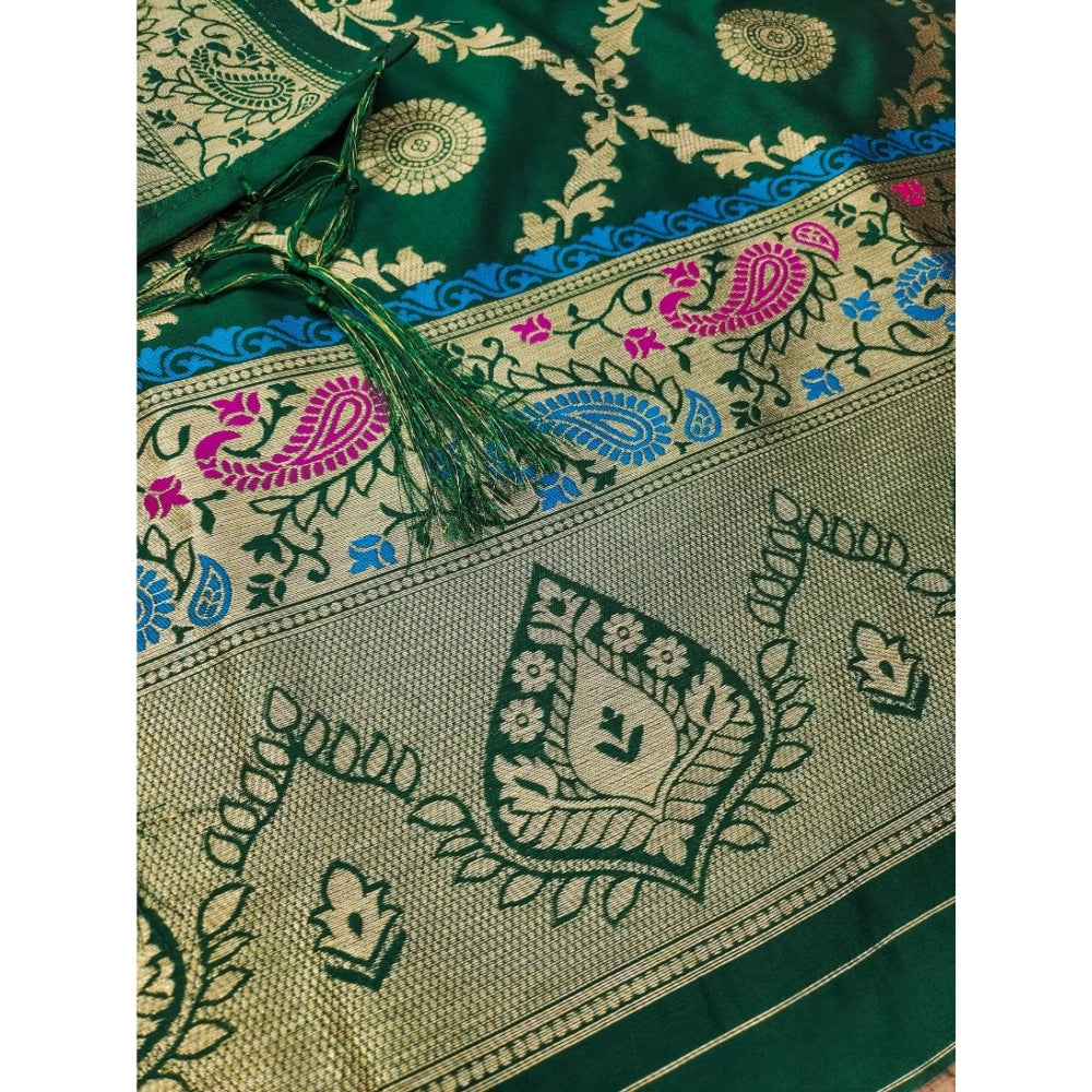 Bottle Green banarasi silk unstitched salwar suit material — colour detail