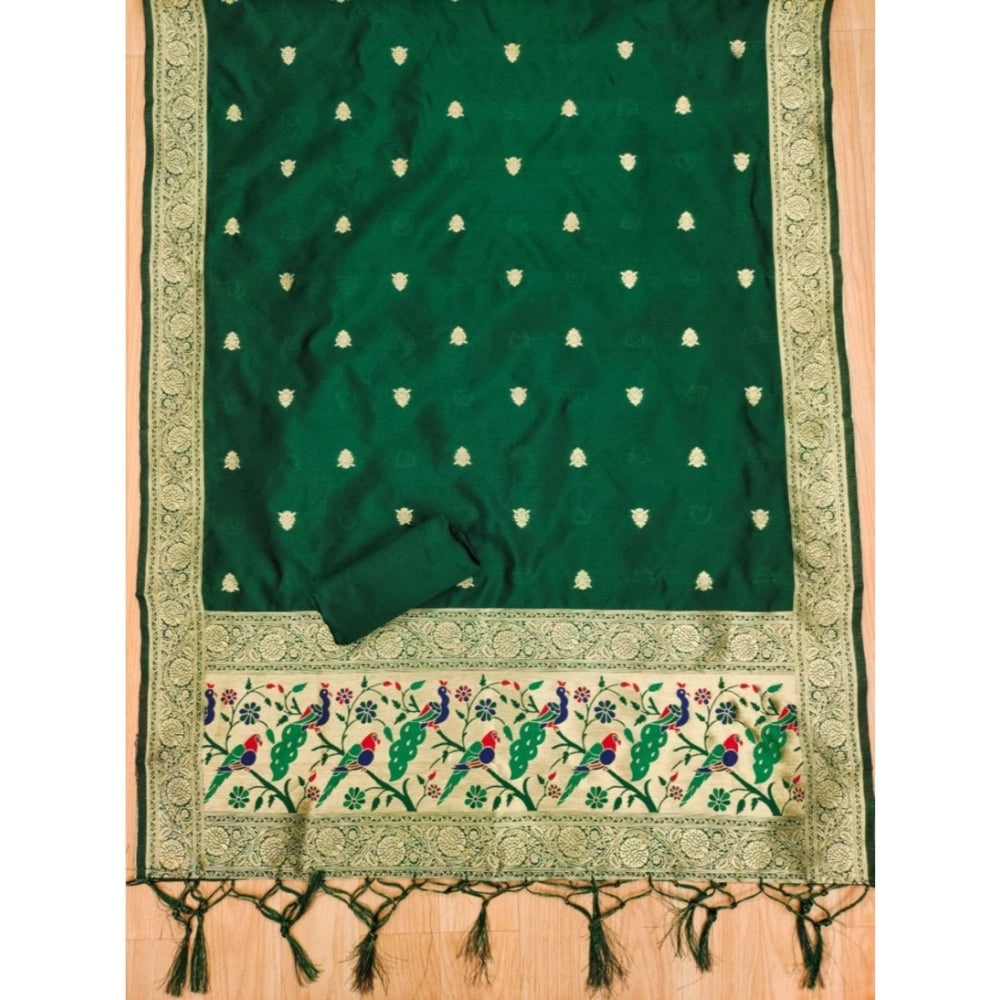 Bottle Green banarasi silk unstitched salwar suit material — colour detail