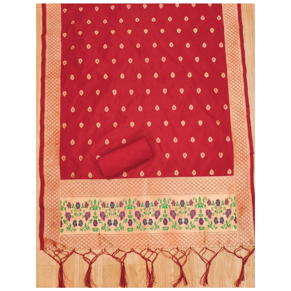 Red banarasi silk unstitched salwar suit material — colour detail