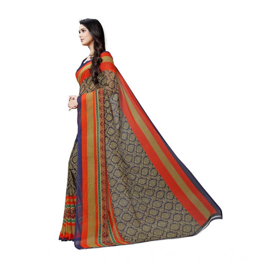 Women's Georgette Printed Saree With Unstitched Blouse 5.5Mtr (Blue)