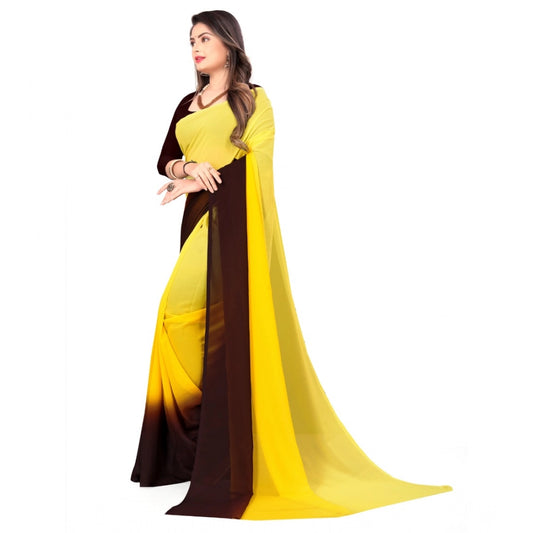 Women's Georgette Solid Saree With Unstitched Blouse 5.5Mtr (Yellow)