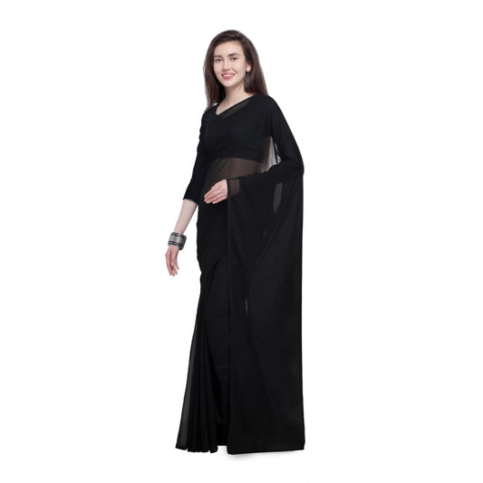 Women's Dyed Solid Saree With Unstitched Blouse 5.5Mtr (Black)