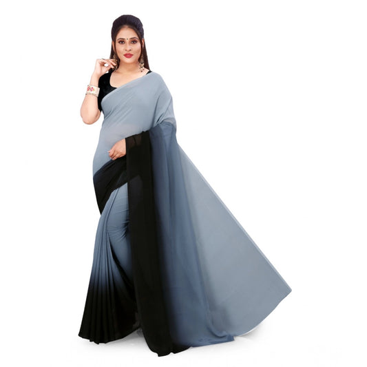 Women's Georgette Solid Saree With Unstitched Blouse 5.5Mtr (Grey)