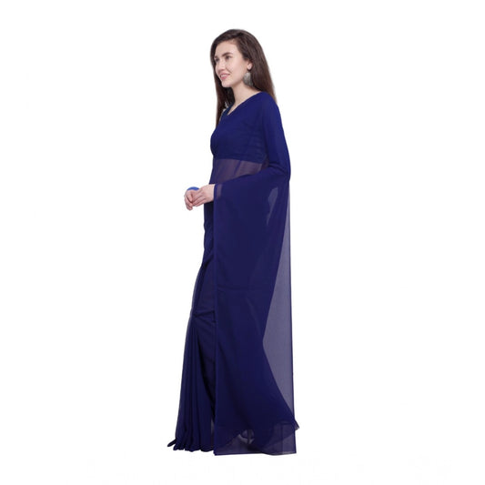 Women's Dyed Solid Saree With Unstitched Blouse 5.5Mtr (Dark Blue)