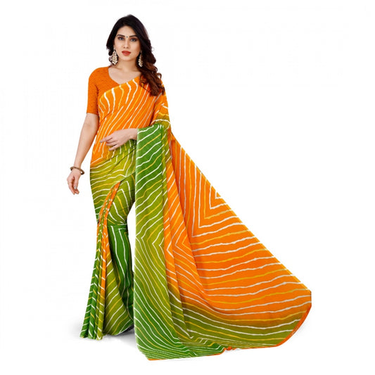 Women's Faux Georgette Printed Saree With Unstitched Blouse 5.5Mtr (Yellow)