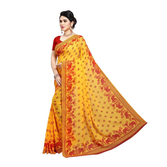 Women's Georgette Printed Saree With Unstitched Blouse 5.5Mtr (Red)