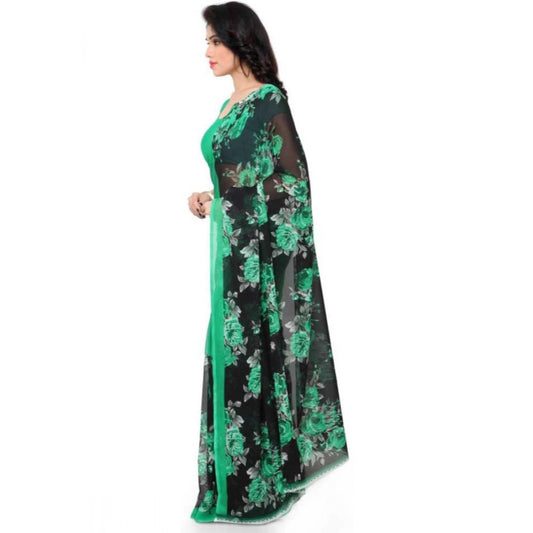 Women's Faux Georgette Printed Saree With Unstitched Blouse 5.5Mtr (Green)