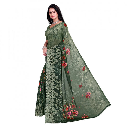 Women's Faux Georgette Printed Saree With Unstitched Blouse 5.5Mtr (Green)