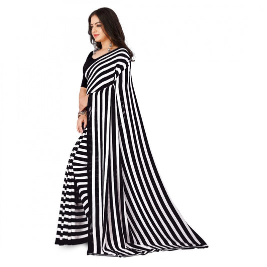 Women's Faux Georgette Printed Saree With Unstitched Blouse 5.5Mtr (Black)