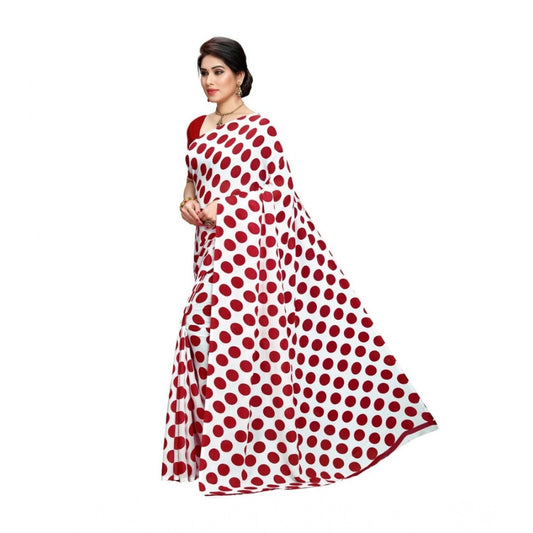 Women's Georgette Printed Saree With Unstitched Blouse 5.5Mtr (W.Red)