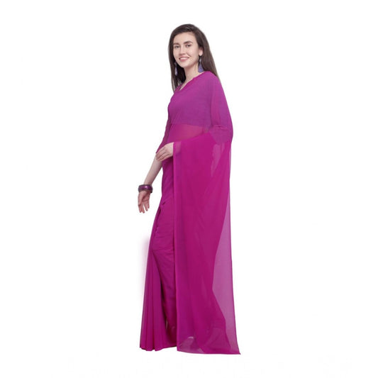 Women's Dyed Solid Saree With Unstitched Blouse 5.5Mtr (Pink)