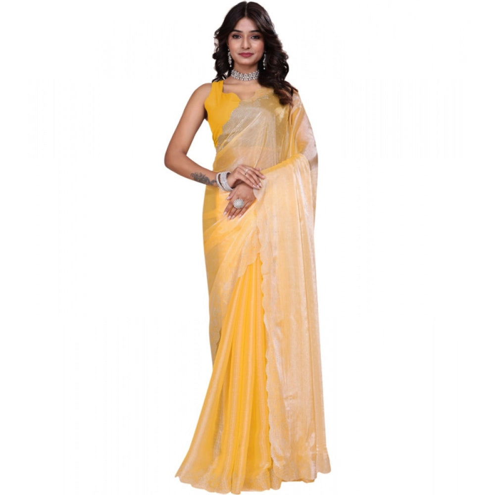 Yellow tissue silk saree for women — pallu detail