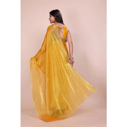 Women's Jimmy choo Embellished Bollywood Saree With Unstitched Blouse 5.5Mtr (Mustard)