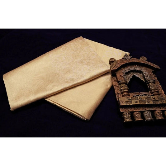 Women's Litchi silk Printed Saree With Unstitched Blouse (Gold)
