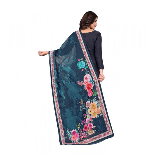 Women's chanderi silk Printed Dupatta (Navy Blue, Length: 2 Mtr)