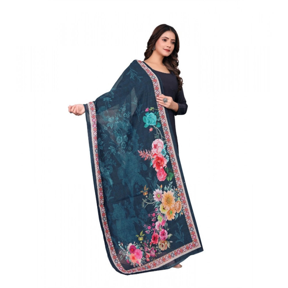 Women's chanderi silk Printed Dupatta (Navy Blue, Length: 2 Mtr)