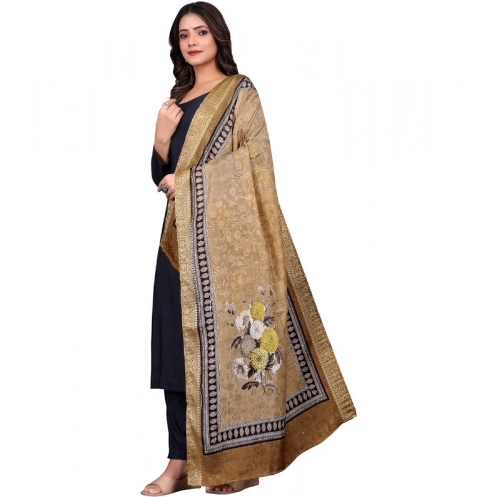 Women's chanderi silk Printed Dupatta (Beige, Length: 2 Mtr)