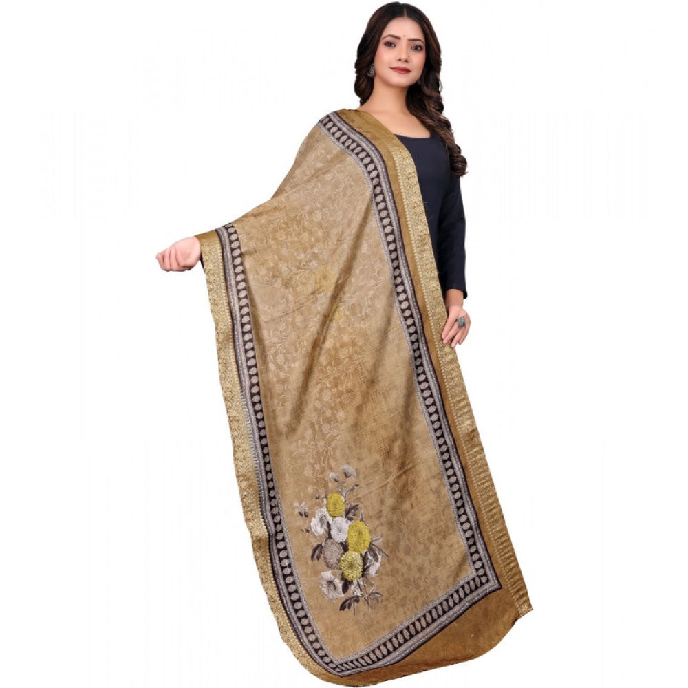 Women's chanderi silk Printed Dupatta (Beige, Length: 2 Mtr)