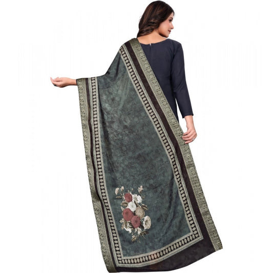 Women's chanderi silk Printed Dupatta (Black, Length: 2 Mtr)