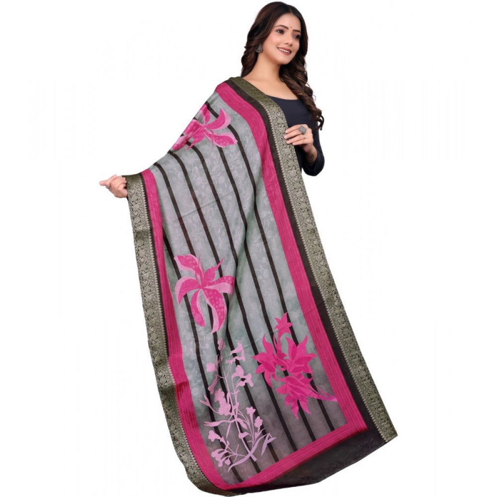 Women's chanderi silk Printed Dupatta (Black, Length: 2 Mtr)