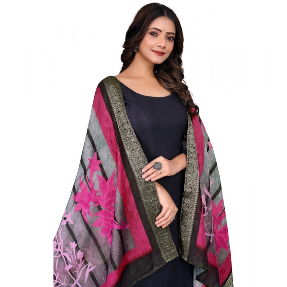 Women's chanderi silk Printed Dupatta (Black, Length: 2 Mtr)