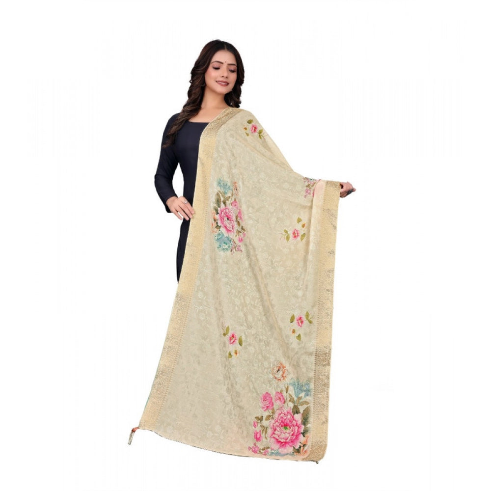 Women's chanderi silk Printed Dupatta (Beige, Length: 2 Mtr)