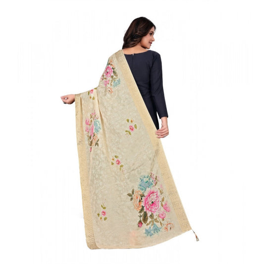 Women's chanderi silk Printed Dupatta (Beige, Length: 2 Mtr)