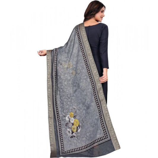 Women's chanderi silk Printed Dupatta (Gray, Length: 2 Mtr)