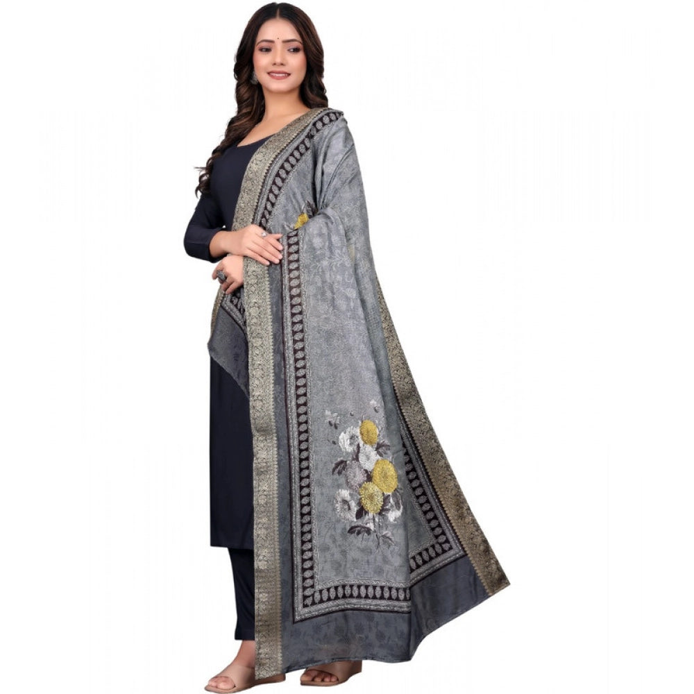 Women's chanderi silk Printed Dupatta (Gray, Length: 2 Mtr)