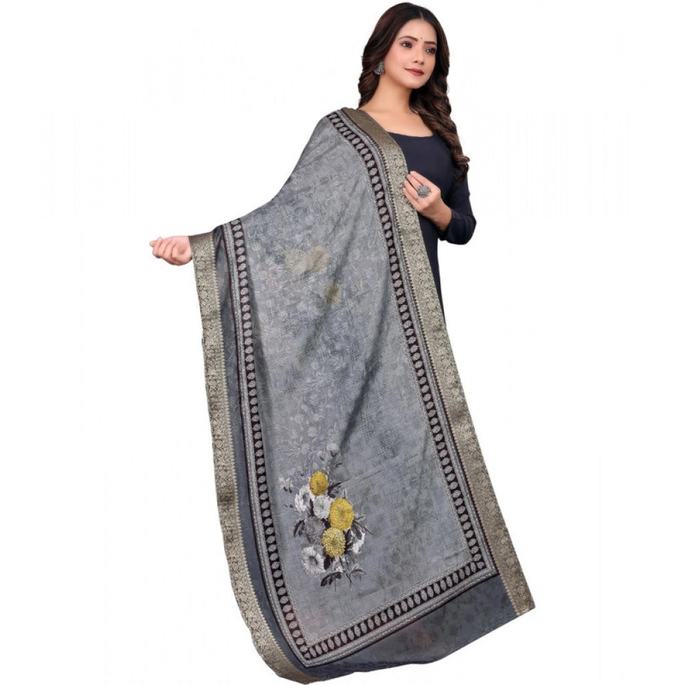 Women's chanderi silk Printed Dupatta (Gray, Length: 2 Mtr)