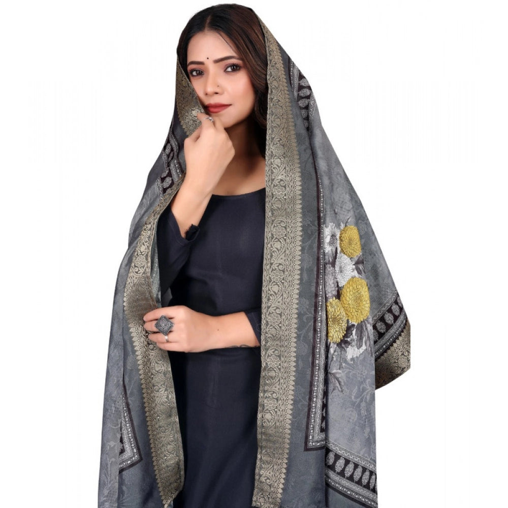 Women's chanderi silk Printed Dupatta (Gray, Length: 2 Mtr)