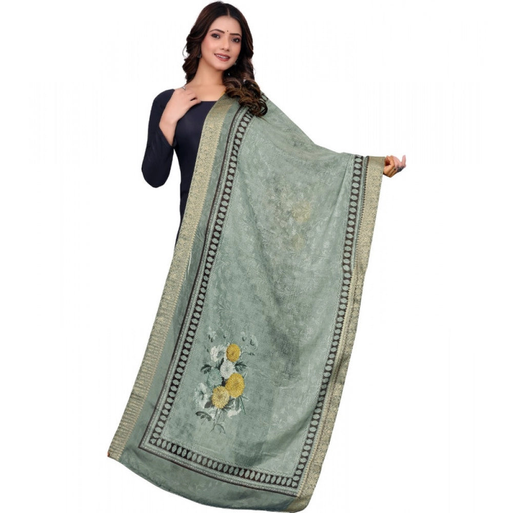 Green Chanderi Silk Dupatta with Printed Design – 2m