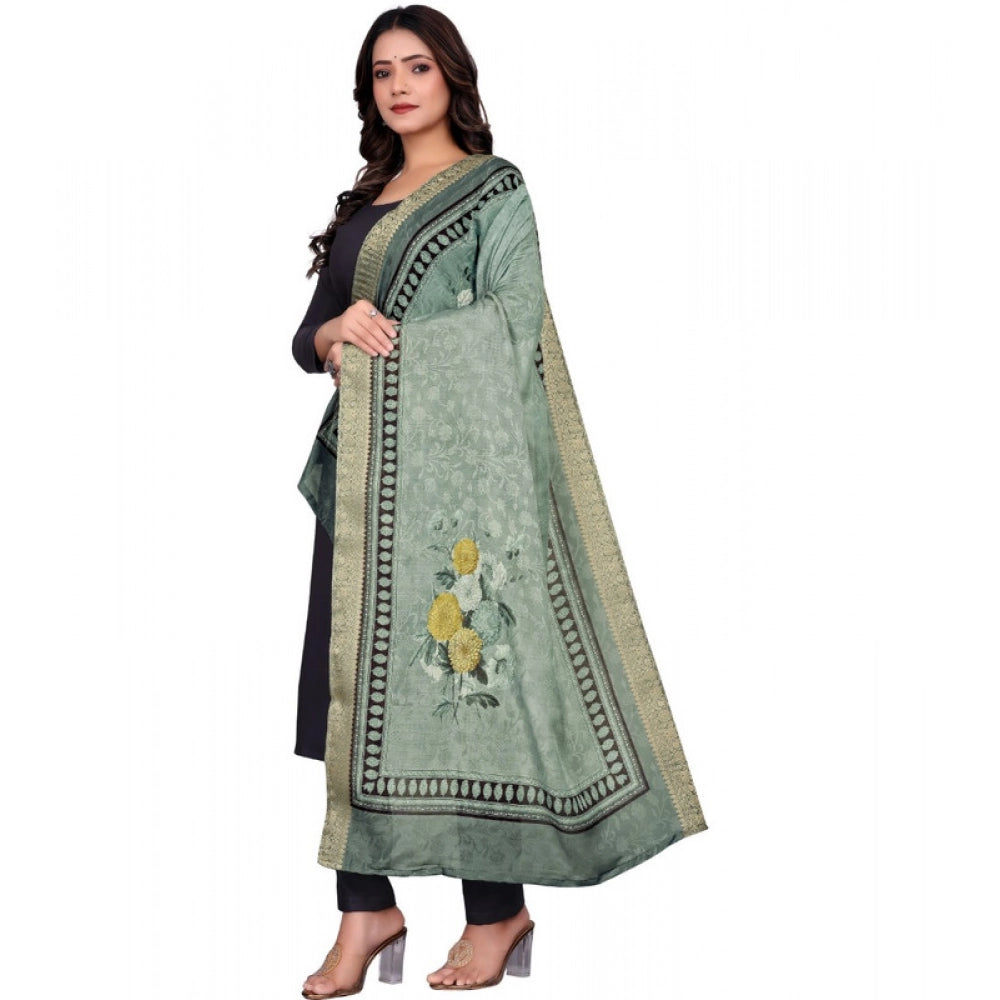 Green Chanderi Silk Dupatta with Printed Design – 2m