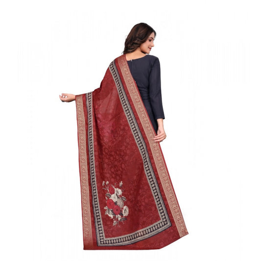Women’s Maroon Chanderi Silk Printed Dupatta with Golden Border – 2m