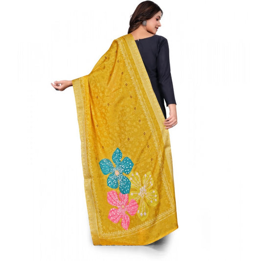 Women’s Yellow Chanderi Silk Printed Dupatta with Floral Motifs – 2m