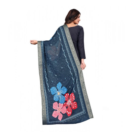 Women's chanderi silk Printed Dupatta (Navy Blue, Length: 2 Mtr)